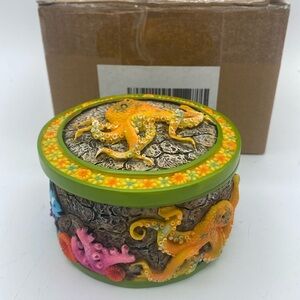 Deep Sea Ocean 3D octopus sea life lidded trinket box resin 3.5” new